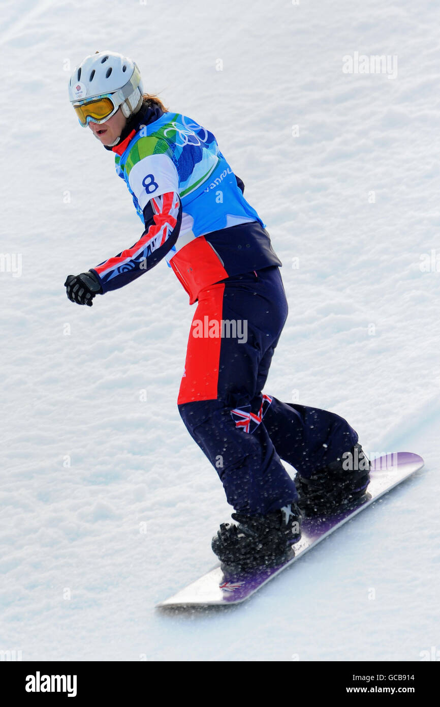 Die britische Zoe Gillings in Aktion während ihres Damen Snowboard Cross Viertelfinales auf Cypress Mountain, Vancouver, Kanada. Stockfoto