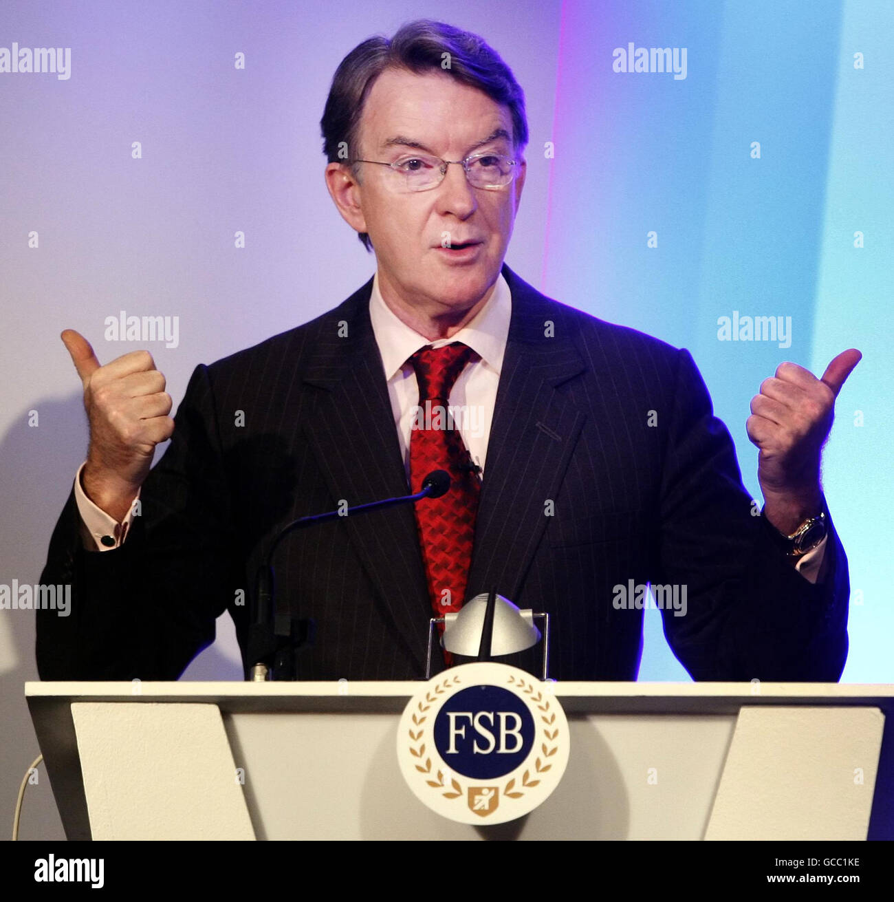 Wirtschaftsminister Lord Mandelson spricht bei der jährlichen Konferenz der Föderation der Kleinunternehmen im Aberdeen Exhibition and Conference Centre in Schottland. Stockfoto