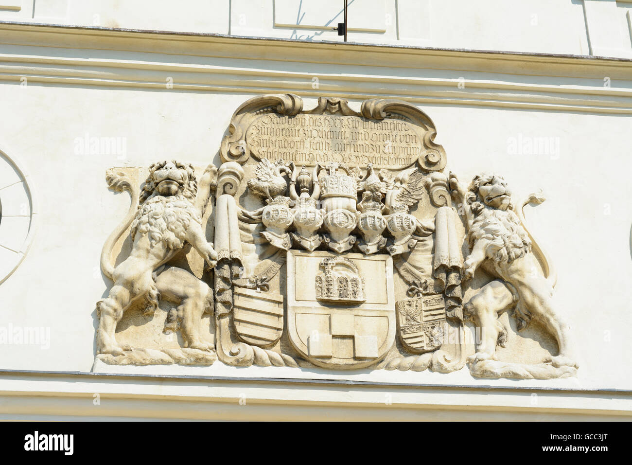 Ernstbrunn Wappen, Ernstbrunn Schloss Österreich Niederösterreich, untere Österreich-Weinviertel Stockfoto
