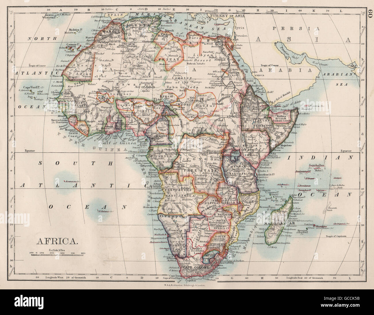 KOLONIALEN AFRIKA. Britisch Ost/Zentral/Süd-Afrika. Betschuanaland, 1897-Karte Stockfoto
