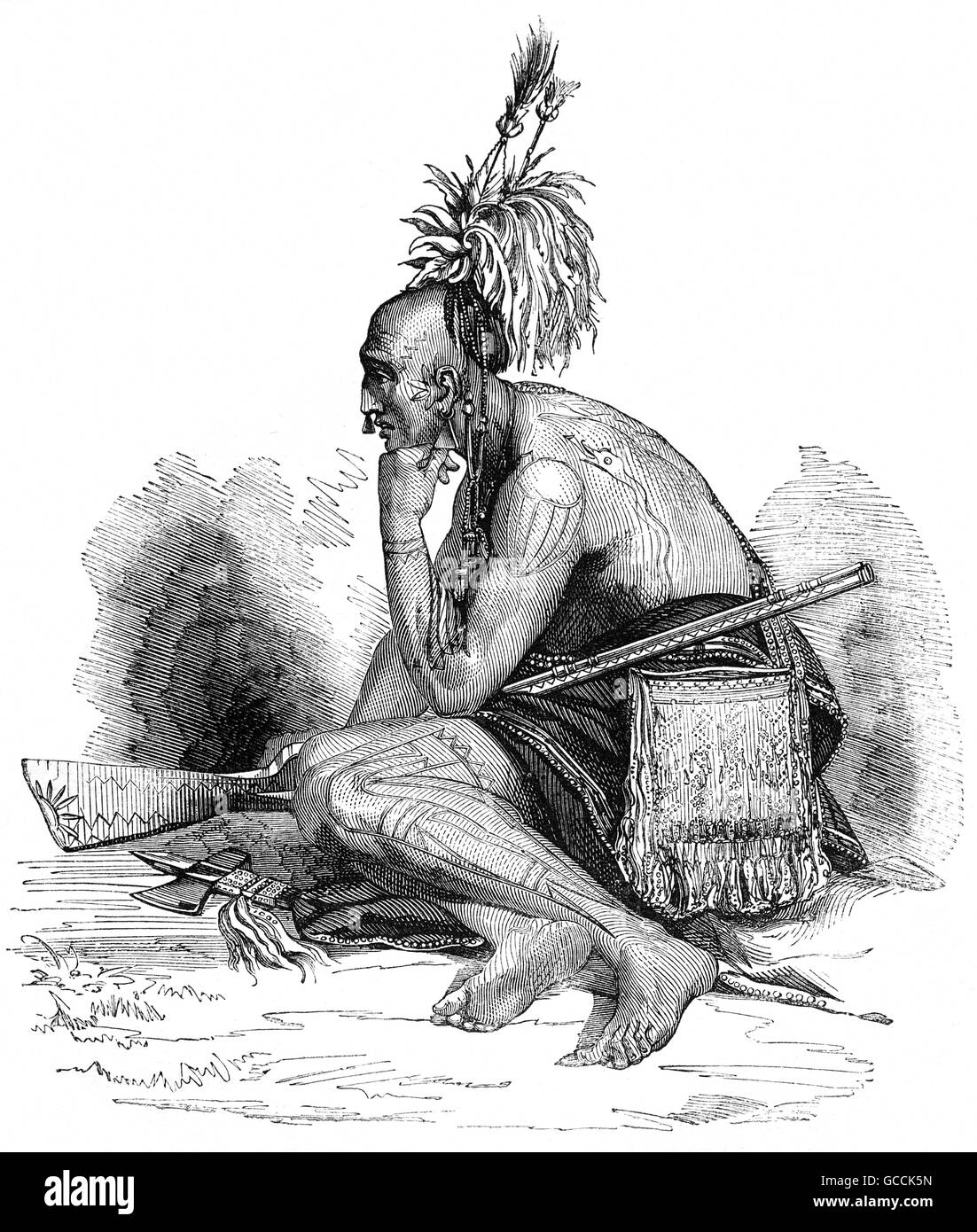 Ein kanadischer Indianer oder Indianer im 18. Jahrhundert. Stockfoto
