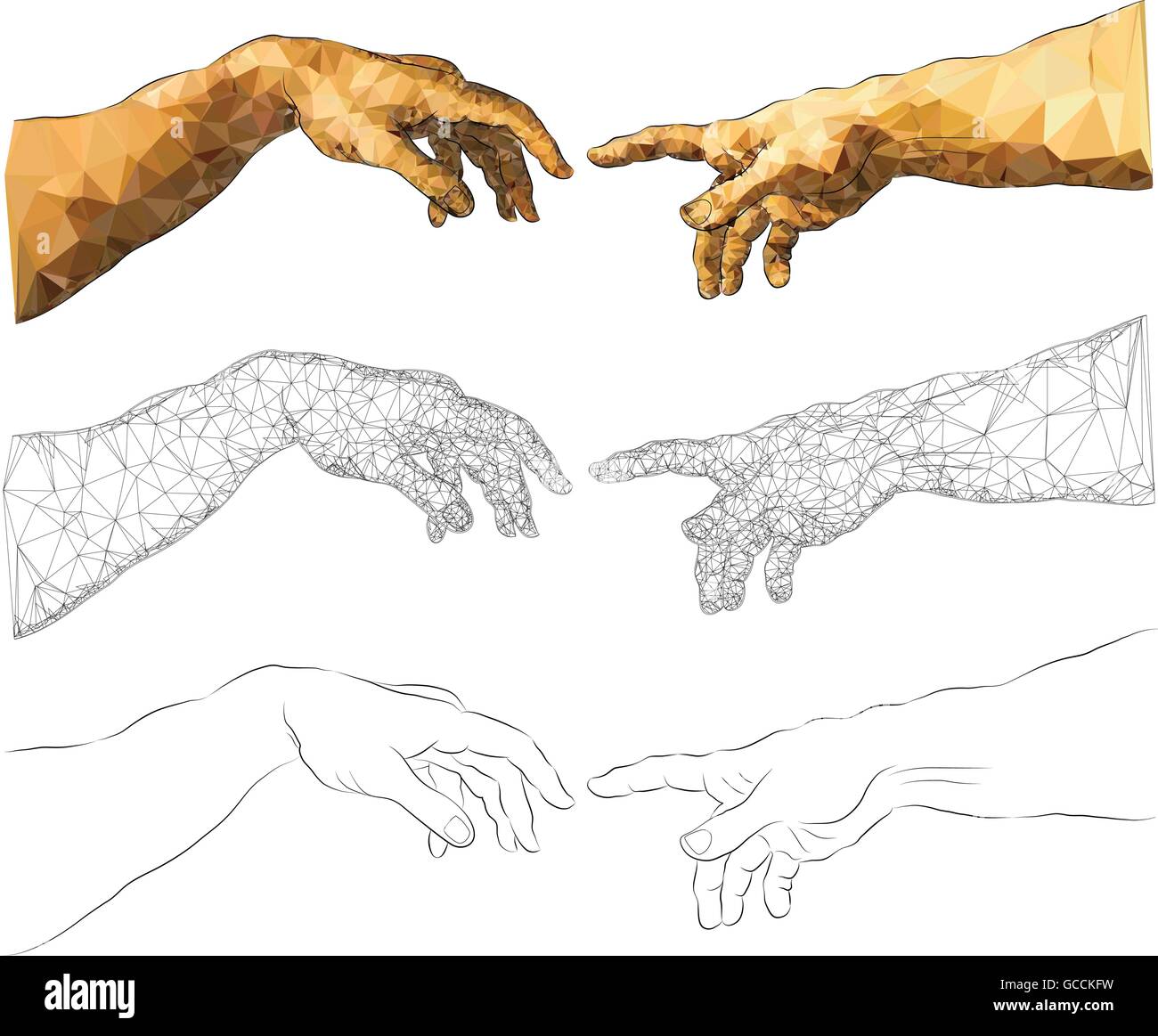 Von Michelangelo in der Nähe-berührende Hände von Gott und Adam Stock Vektor