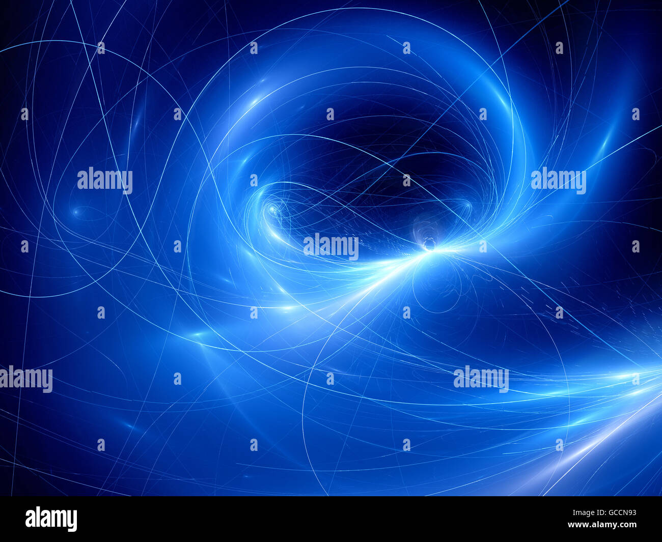 Blau leuchtende Technologie Kurven im Raum, Computer generierte abstrakten Hintergrund Stockfoto