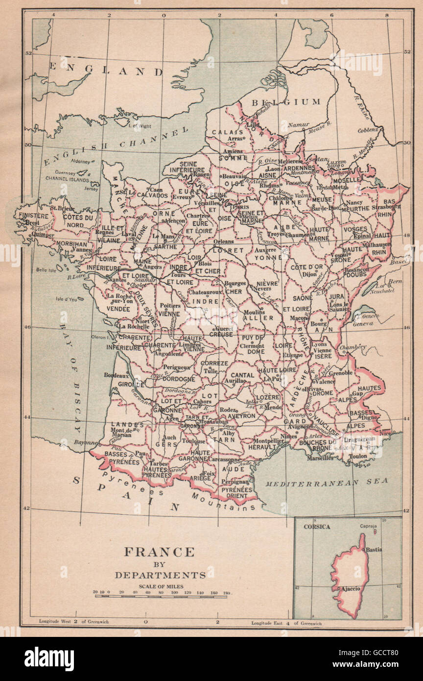 FRANKREICH AUS DEM JAHR 1789. Frankreich von Abteilungen, 1917 Vintage Karte Stockfoto