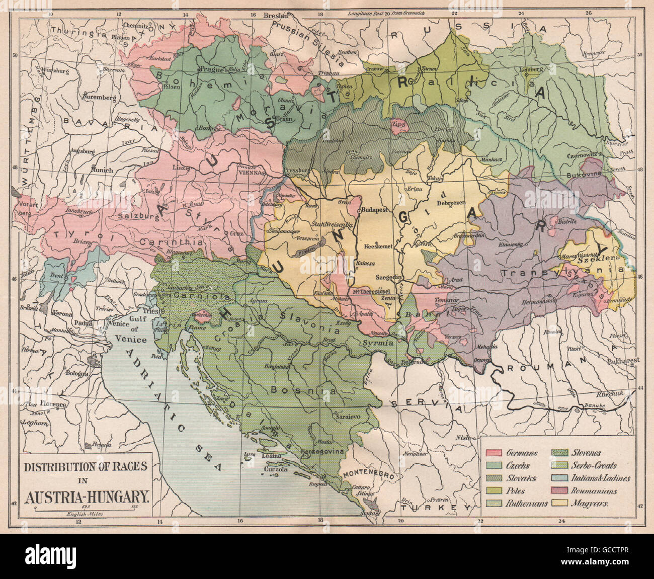 AUSTRIA-HUNGARY VOLKSZUGEHÖRIGKEIT. Rassische Verteilung. Balkan. , Jahrgang 1917 Karte Stockfoto