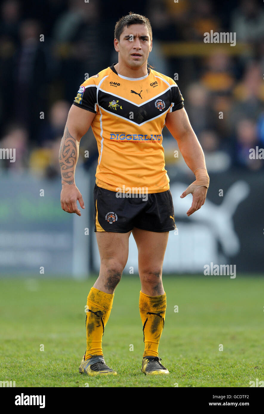 Rugby League - Engage Super League - Castleford Tigers gegen Wigan Warriors - The Jungle. Rangi Chase, Castleford Tigers. Stockfoto