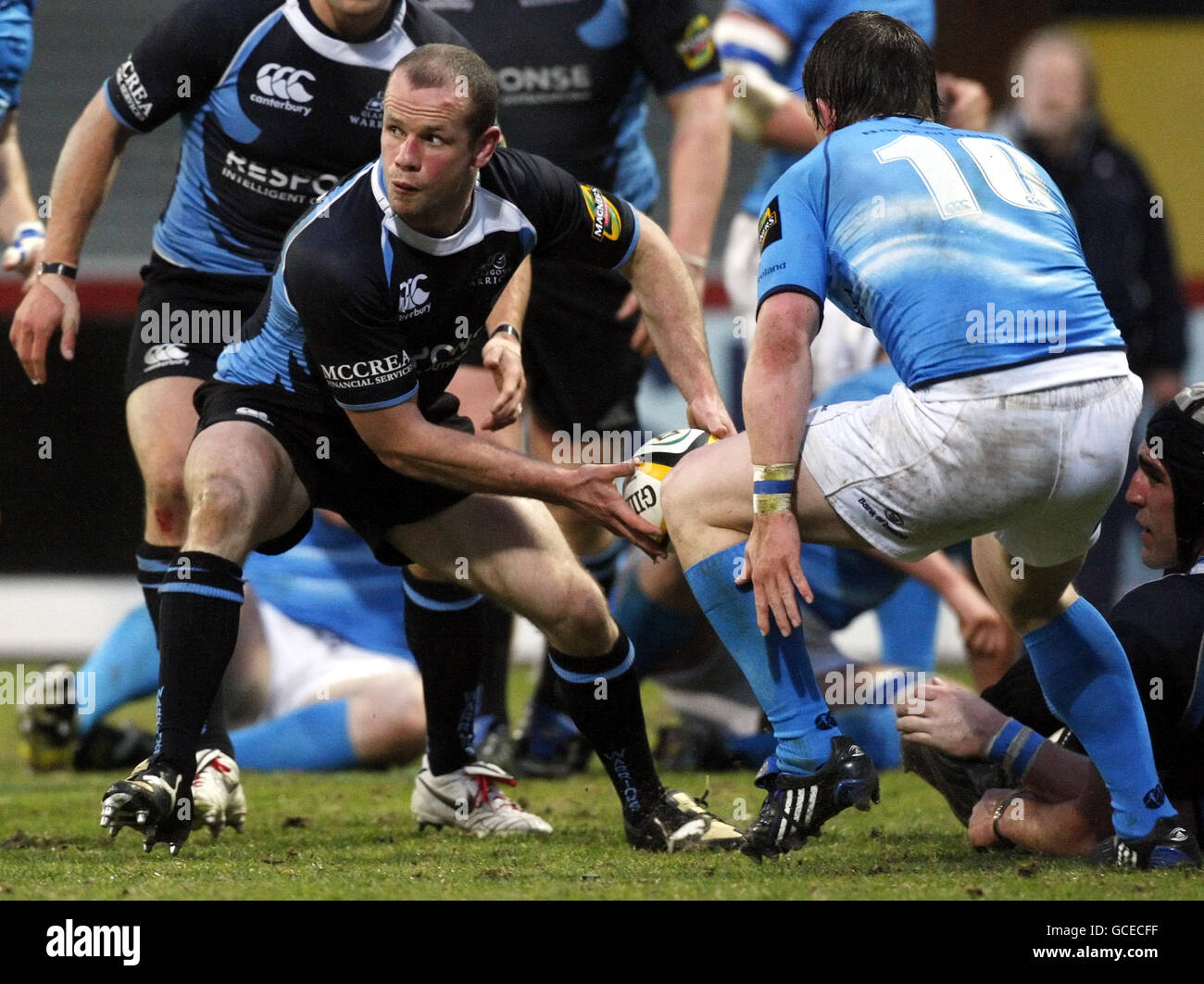 Rugby Union - Magners League - Glasgow Warriors / Leinster - Firhill Arena. Hefin O'Hare von Glasgow Warriors im Einsatz während des Spiels der Magners League in der Firhill Arena, Glasgow. Stockfoto