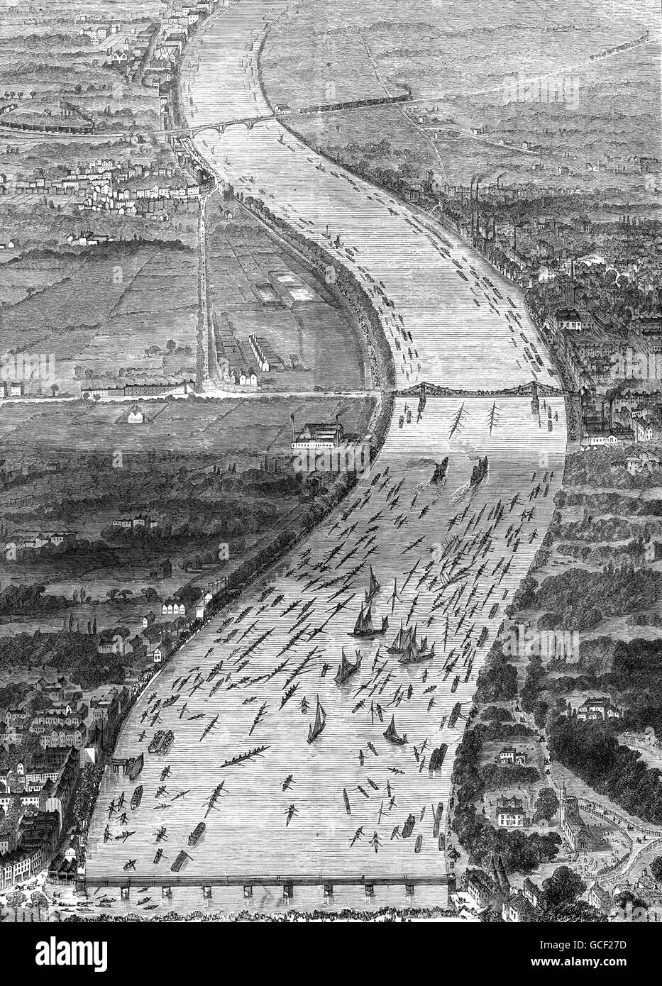 OXFORD und CAMBRIDGE BOAT RACE 1870 gewann durch Cambridge von 1 1/2 Längen Stockfoto