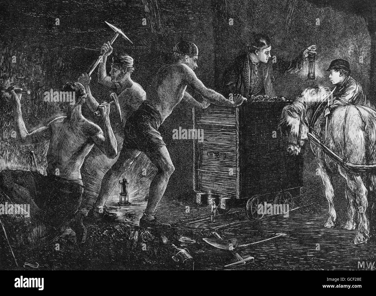 Kohle-Bergbau in Northumberland, England, im Jahre 1850 Stockfoto