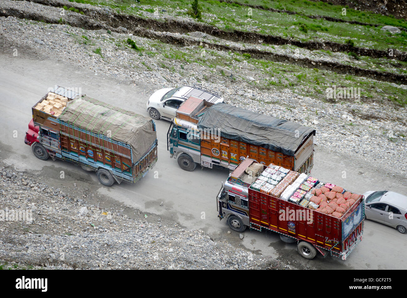 Stau auf Zojila Passstrasse, Leh, Srinagar Straße, Ladakh, Jammu und Kaschmir, Indien Stockfoto