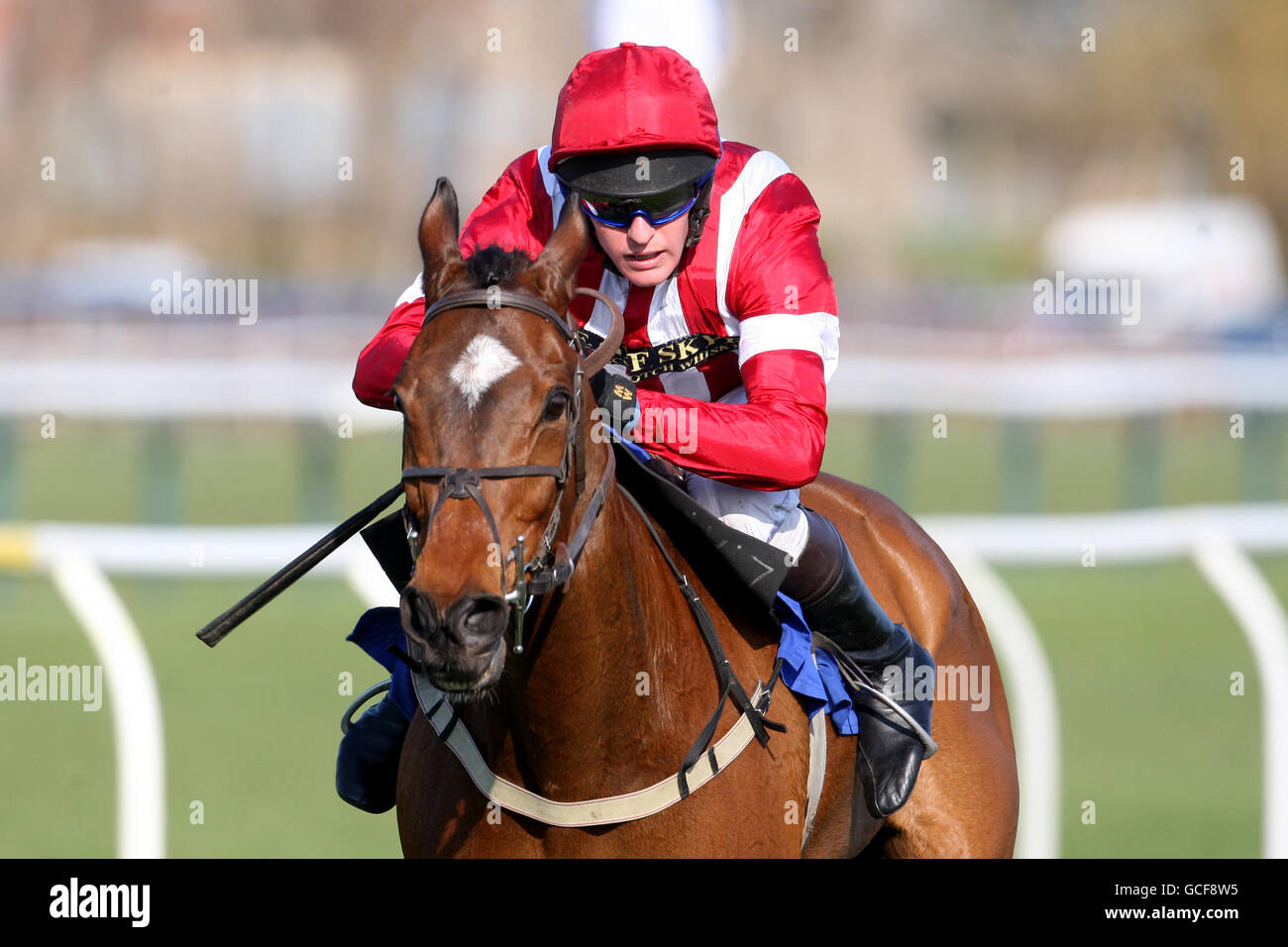 Pferderennen - Coral Scottish Grand National Festival - Erster Tag - Ayr Racecourse. Jockey Peter Buchanan auf fangen die Perk während der Tam O'Shanter Poppyscotland behauptet Kirchturm Chase Stockfoto