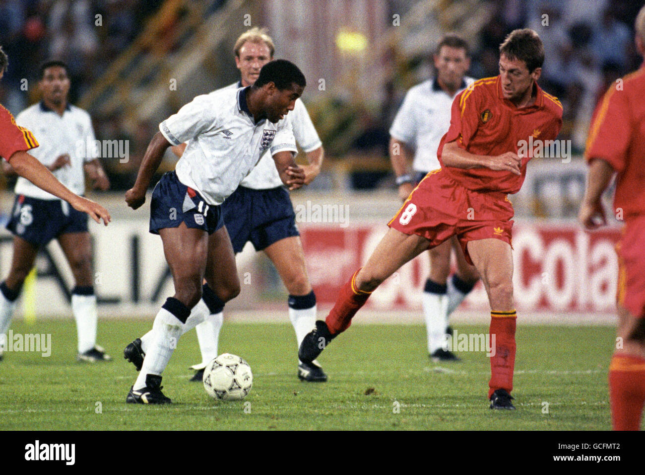 Fußball - FIFA World Cup Italia 90 - zweite Runde - England V Belgien - Stadio Renato Dall'Ara, Bologna Stockfoto