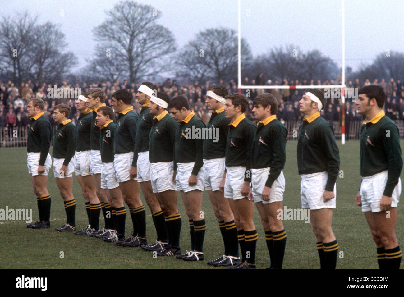 Das Line-up des südafrikanischen Teams vor der Übereinstimmung Stockfoto
