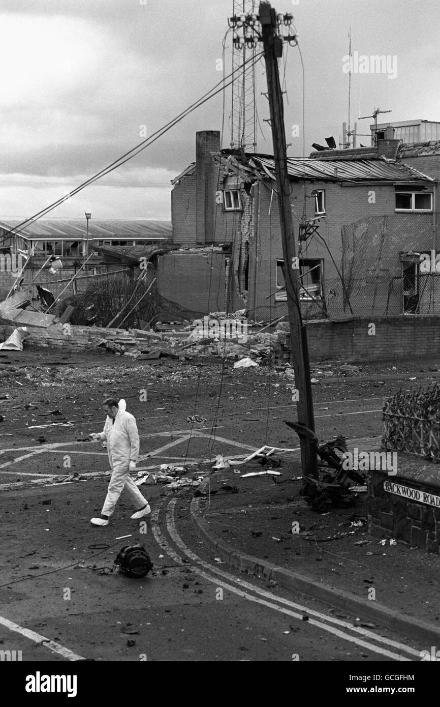 Probleme - Bomb - RUC Gebäude - Moira, County Down, Nordirland Stockfoto