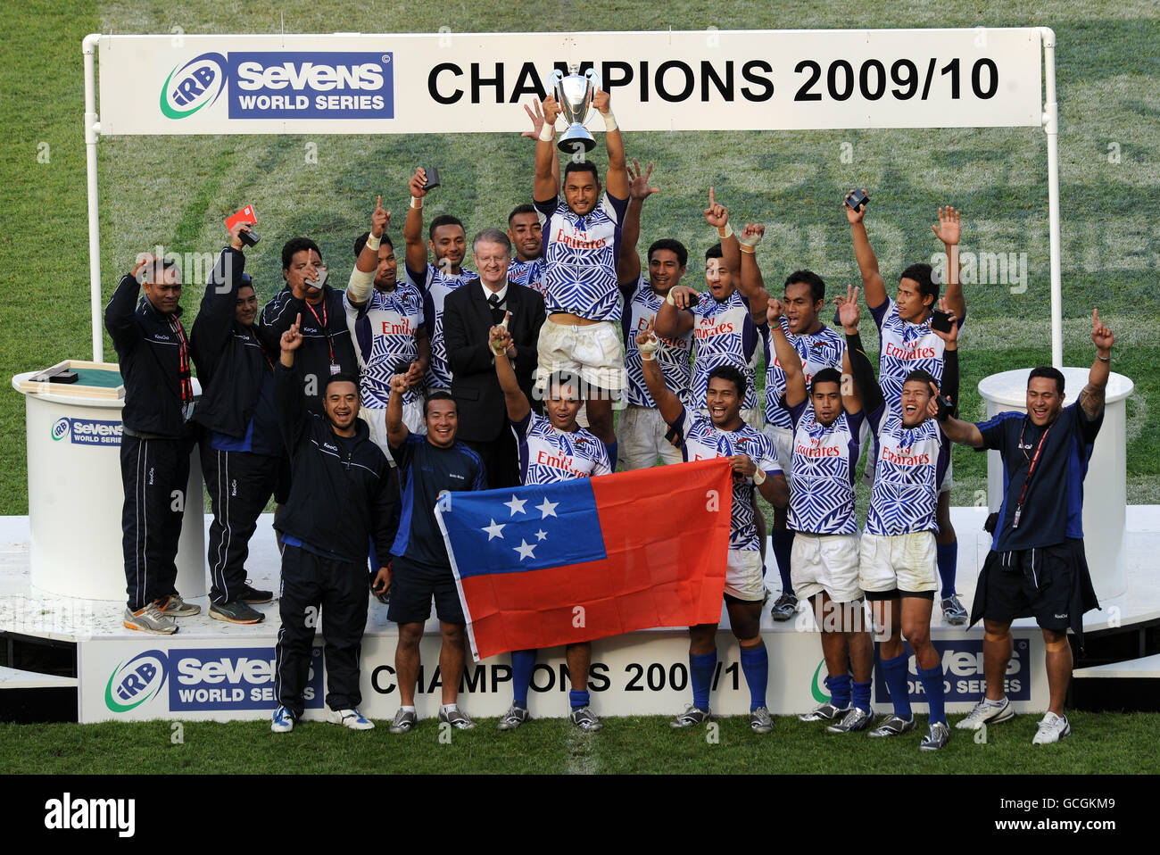 Rugby Union - Emirates Sevens - IRB World Series 2010 - Tag zwei - Murrayfield. Samoa feiert nach dem Gewinn der IRB Sevens World Series 2009/2010 Stockfoto