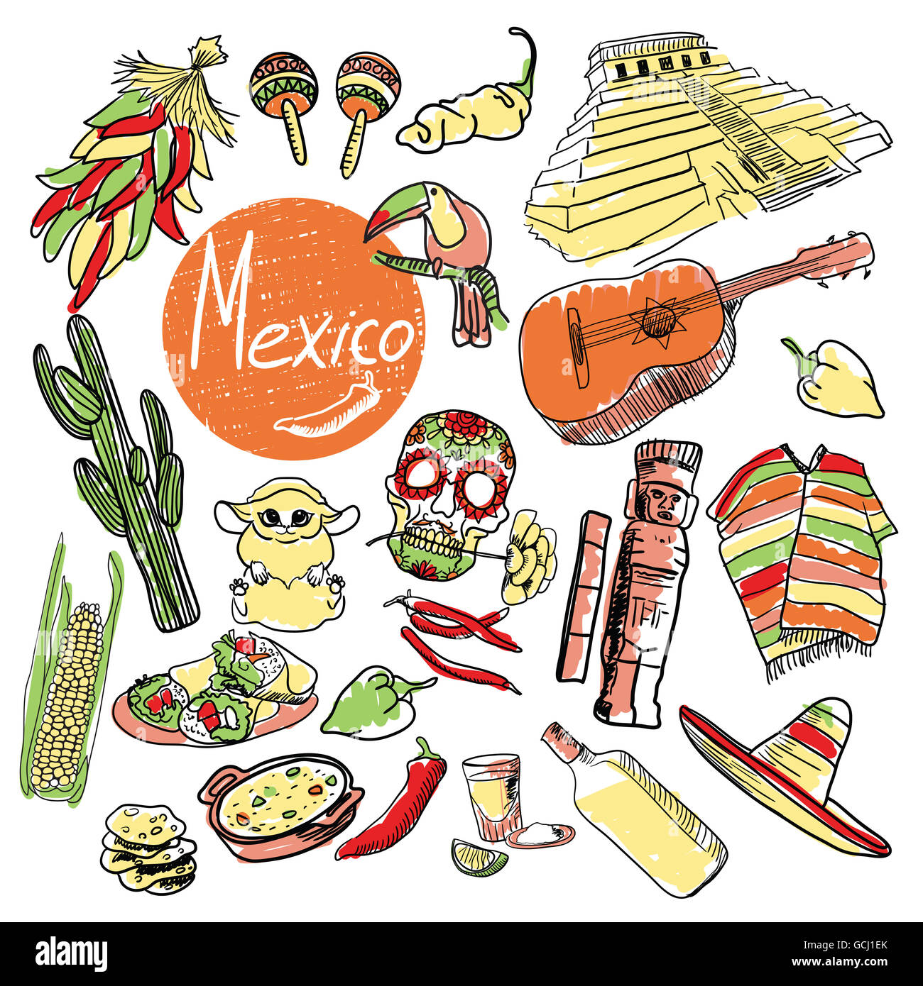 Reihe von touristischen Attraktionen Mexiko. Stockfoto