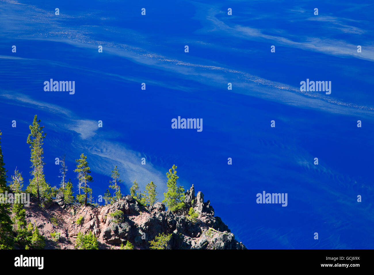 Bäume gegen Kratersee Crater Lake Nationalpark, Oregon Stockfoto