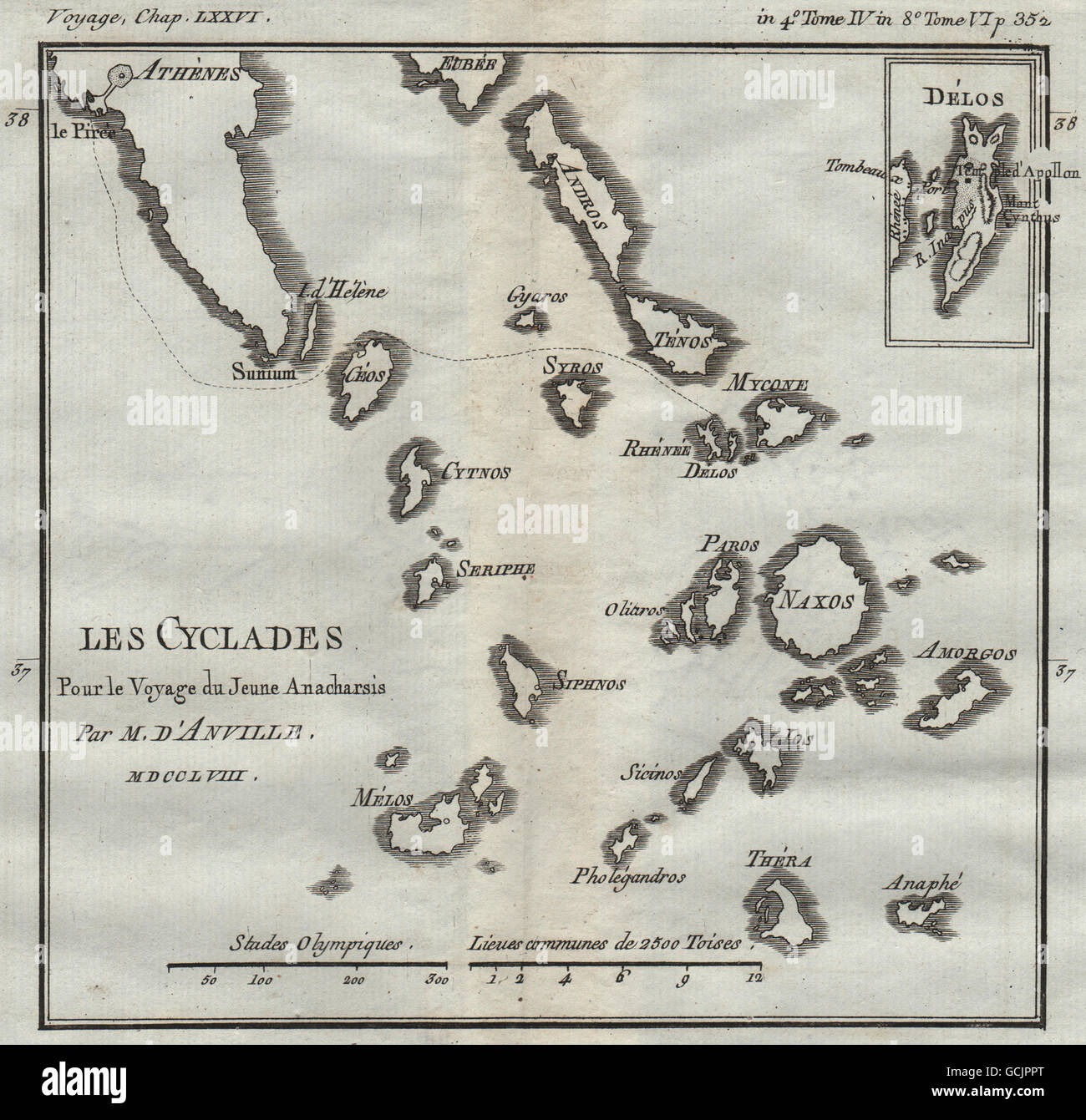 CYCLADES. Thira Ios Mykonos Paros Delos Andros Tinos Sikinos. Anville 1790 Karte Stockfoto