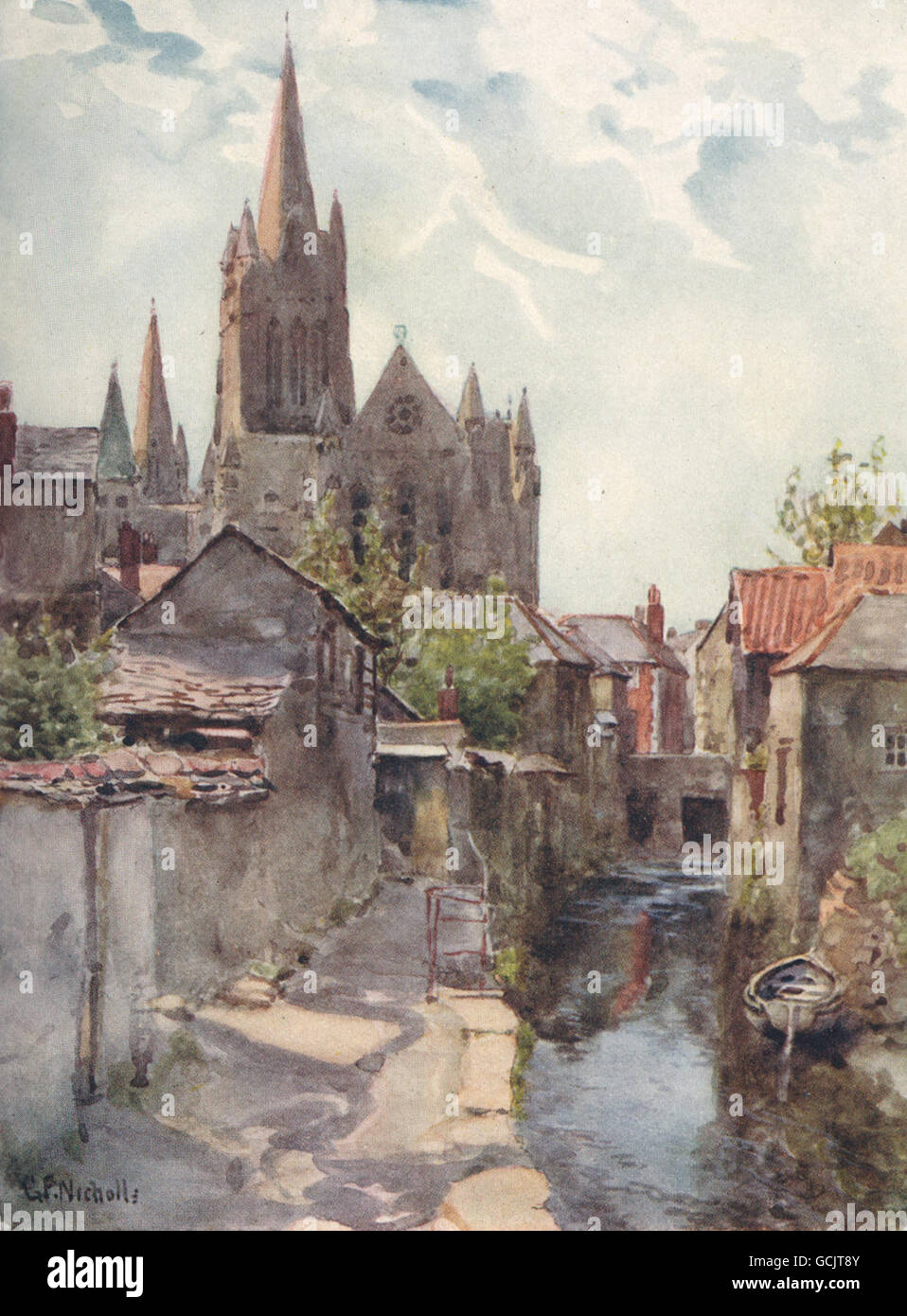 TRURO. Blick auf den Dom aus dem Fluss. Cornwall. Von G. F. Nicholls, 1915 Stockfoto