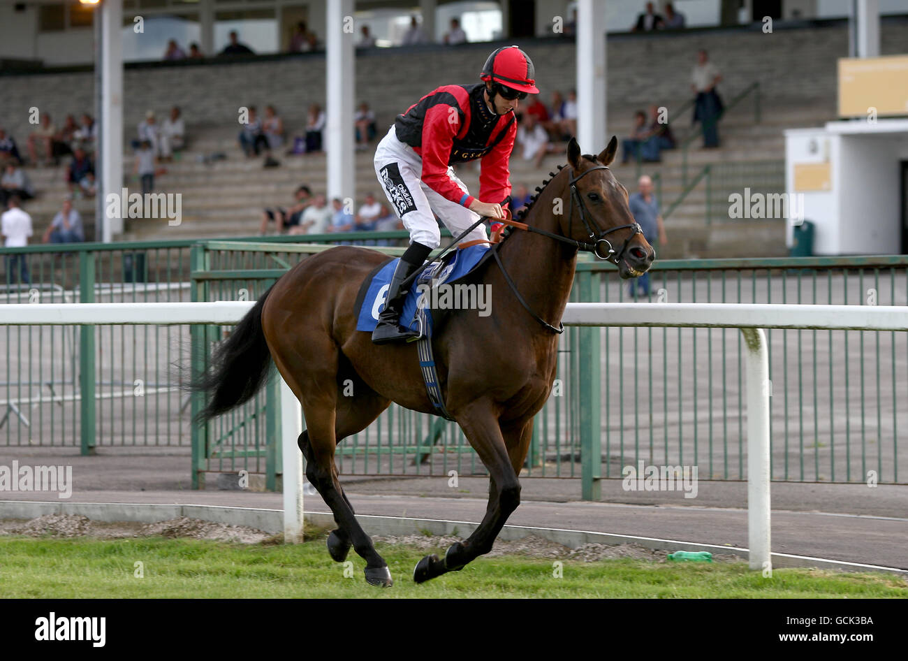 Pferderennen - Chepstow Racecourse. Gefieder, geritten von Lee Newnes, wird Posten Stockfoto