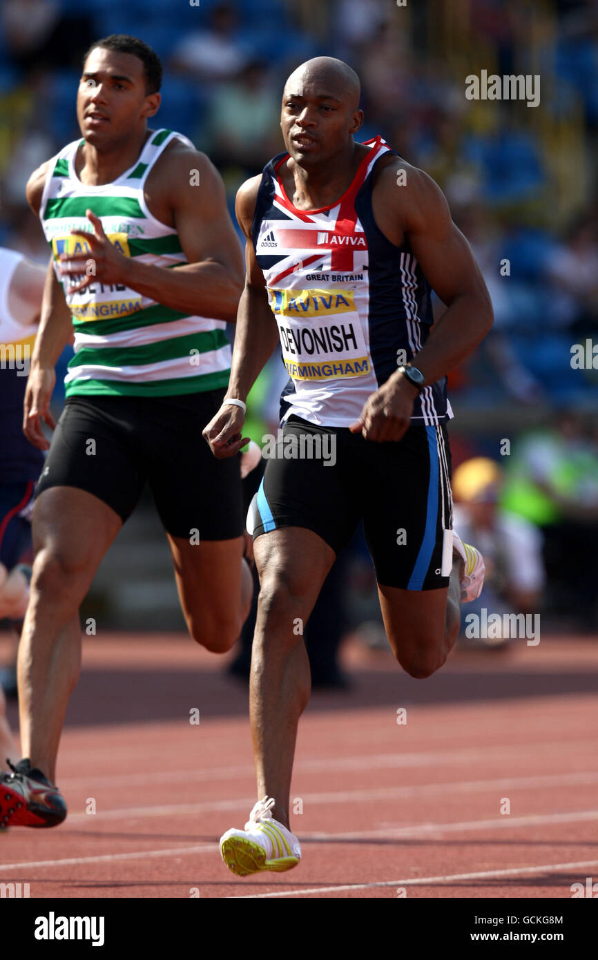 Leichtathletik - Aviva European Trials und UK Championships - Tag drei - Alexander Stadium. Marlon Devonish tritt in den 200-Meter-Läufen der Herren an Stockfoto