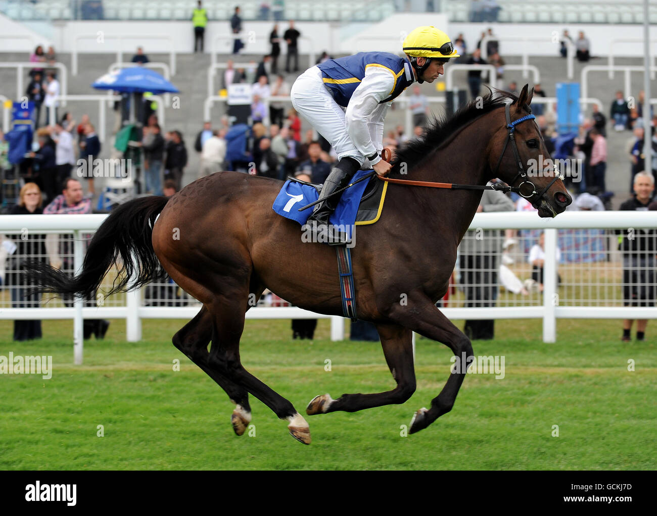 Buxton geritten von Pat Dobbs gehen, um für die Wette auf Live-Cricket bei totesport.com Handicap bei Epsom LIVE! Stockfoto