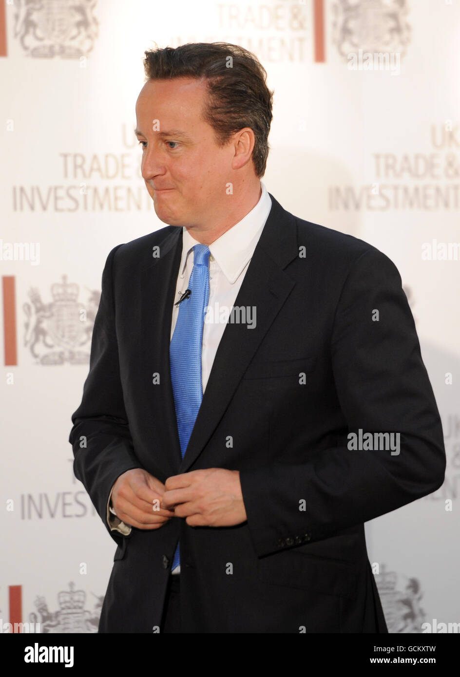 Premierminister David Cameron spricht im Lancaster House, London, über den britischen Trade & Investment Business Summit. Stockfoto