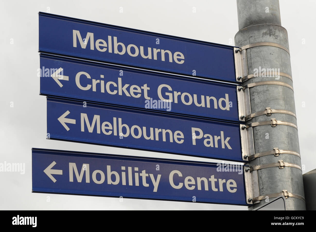 Blick Auf Die Stadt, Melbourne. Gesamtansicht eines Wegweipflastens in Melbourne Stockfoto