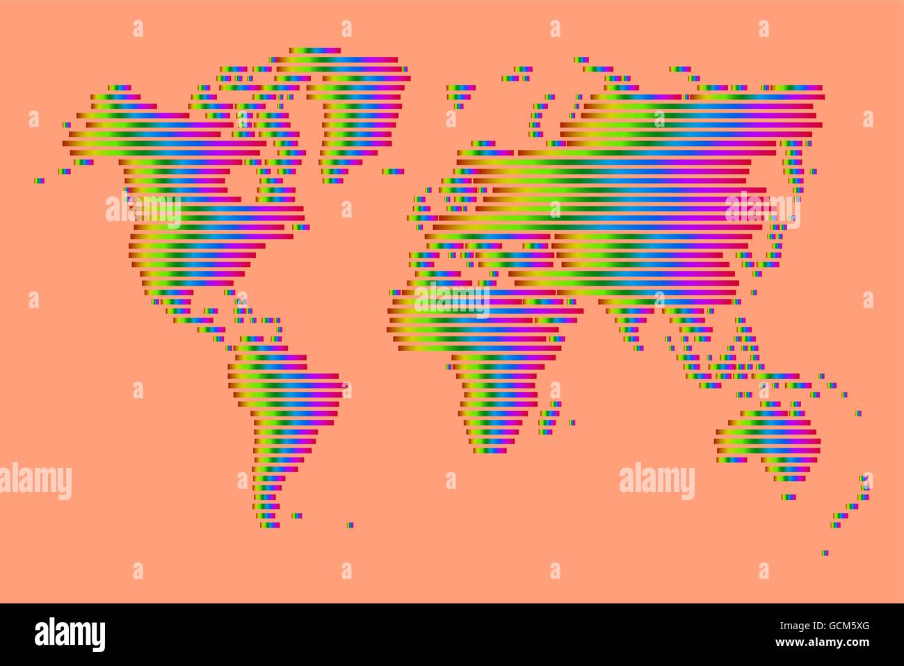 Abstrakte Computer Grafik Weltkarte der bunten Linien. Vektor-Illustration. Stock Vektor