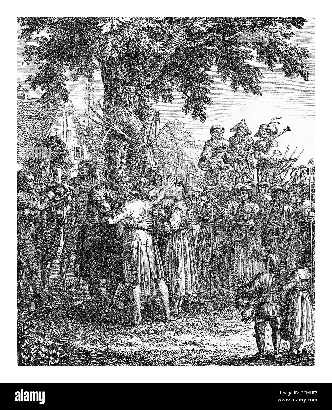 Bauern und Landarbeiter feiern das Erntefest, XVIII Jahrhundert Stockfoto