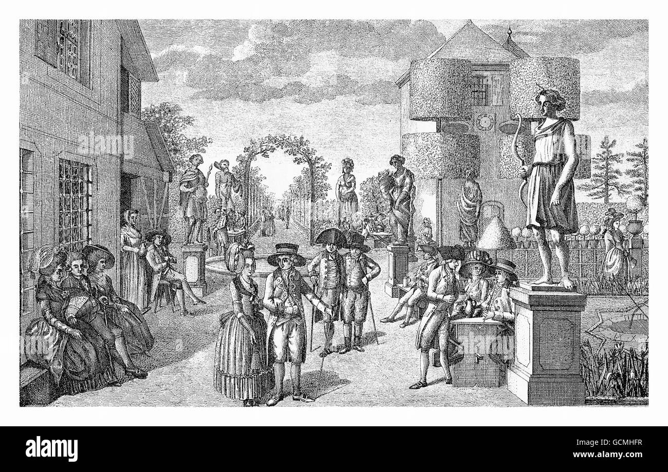 XVIII. Jahrhundert, Bürgertum im öffentlichen Garten in Nürnberg Stockfoto