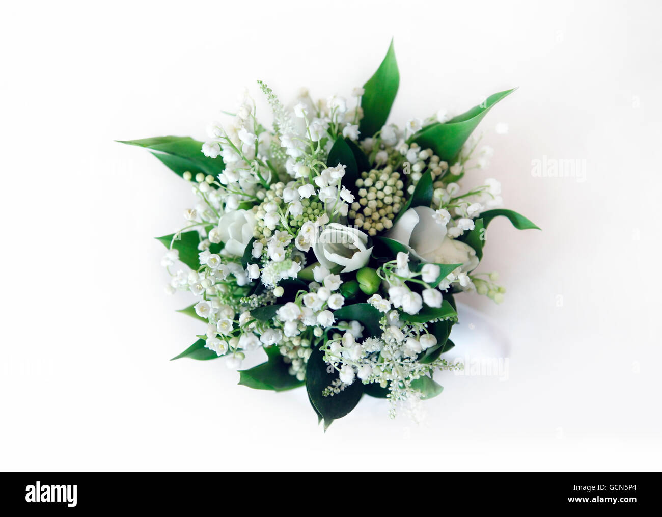 Hochzeit Bouquet von Lilien des Tales auf einem weißen Hintergrund Stockfoto
