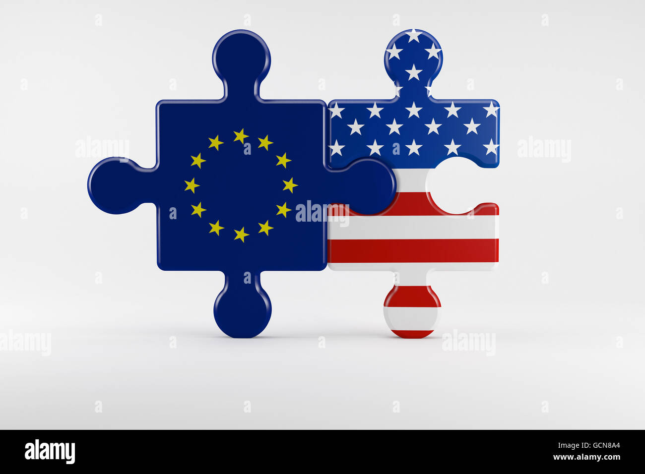 3D Illustration, Symbol der guten Beziehungen zwischen den USA und der EU Stockfoto