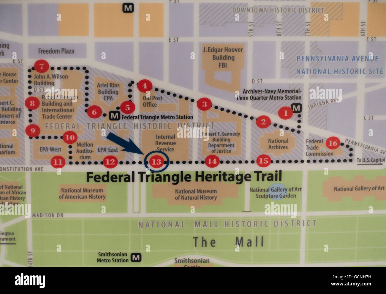 Federal Triangle Erbe Pistenplan von Washington DC Stockfoto