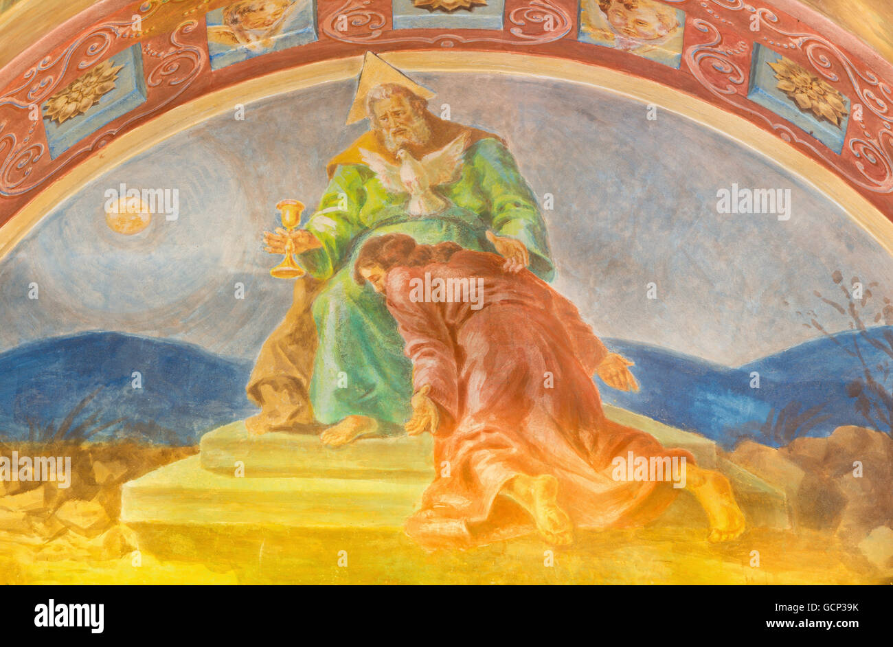 Rom, Italien - 10. März 2016: Das Fresko Gott dem Vater akzeptiert das Opfer des Sohnes (1957-1965) Stockfoto