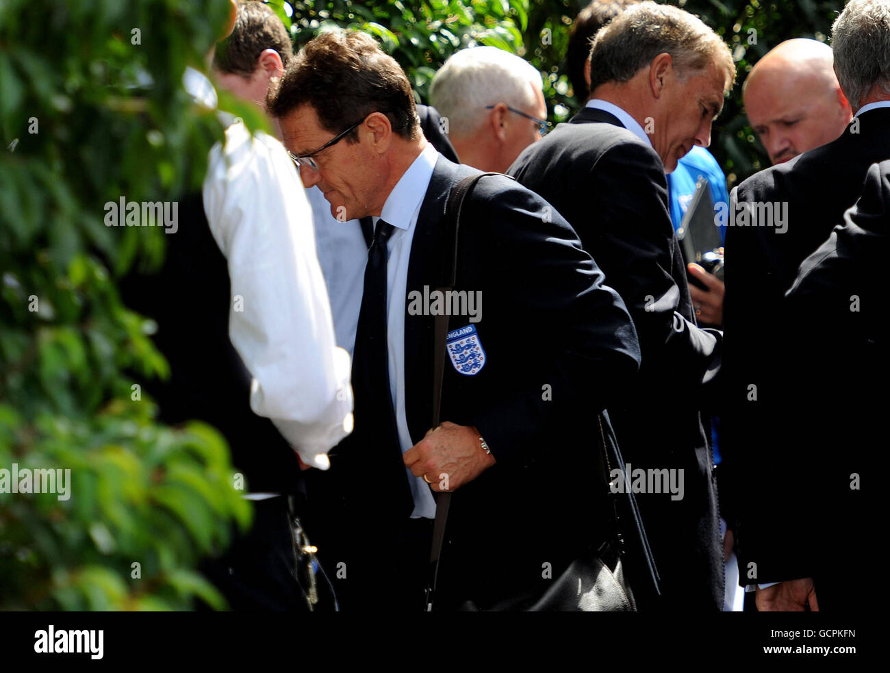 Vorwürfe von Rooney. Der englische Manager Fabio Capello kommt im Grand Hotel Les Trois Rois in Basel an. Stockfoto