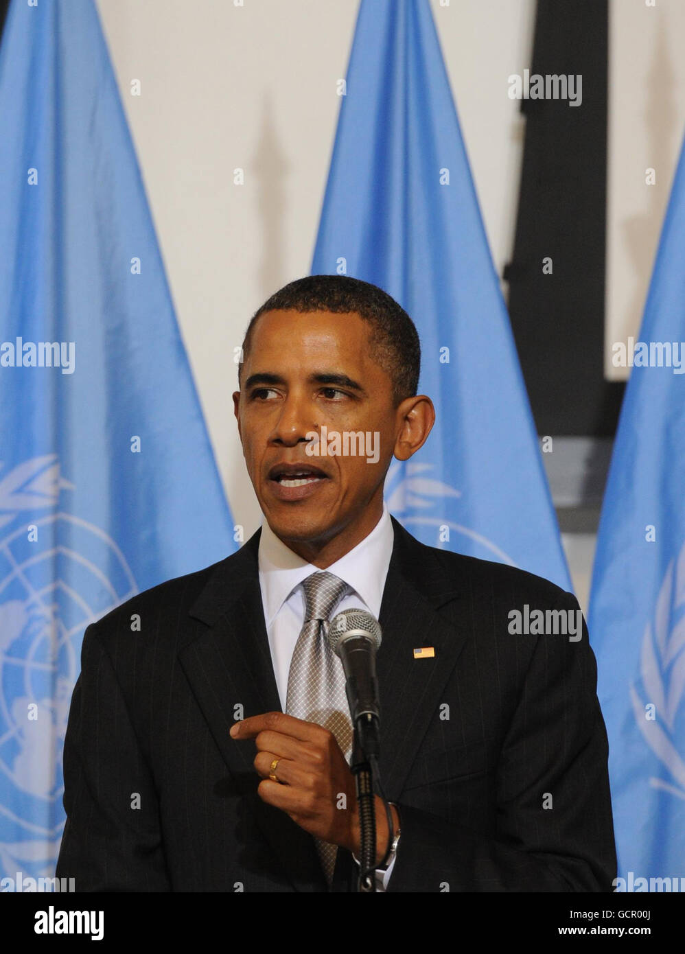 US-Präsident Barack Obama spricht bei einem Ministertreffen zum Sudan während des UN-Generals Assebley in New York zu den Staats- und Regierungschefs. Stockfoto