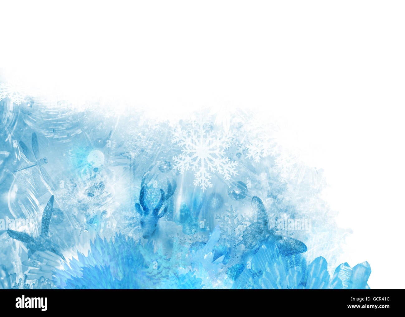 Eisige Winter-Szene verschiedener kristalline Elemente wie Eisblumen,  Schneeflocken, Eis Texturen und Glas Kristall Tiere Stockfotografie - Alamy