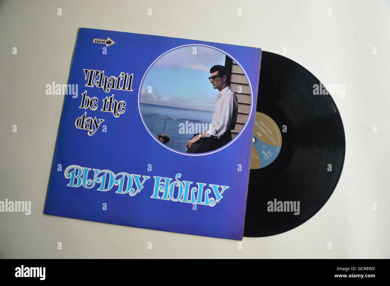 50er Jahre Rock und Roll Star Buddy Holly ", die werden den Tag" Albumcover Rekord von Coral Records Stockfoto
