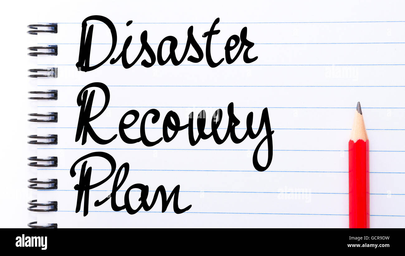 DRP Disaster Recovery Plan geschrieben am Notizblockseite mit rotem Stift auf der rechten Seite Stockfoto