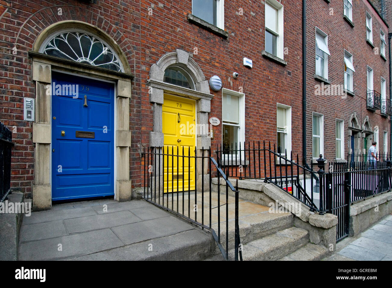 Türen der georgischen Häuser in Eccles Street, Dublin, berühmt geworden durch James Joyce in Ulysses Stockfoto
