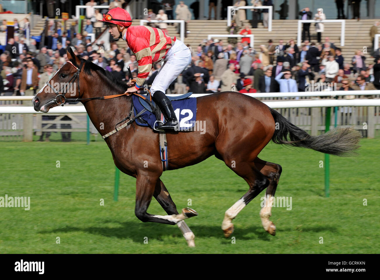 Pferderennen - Cambridgeshire Meeting - Erster Tag - Newmarket Racecourse. Der Jockey Nicky Mackay auf Rasteau wird in den NGK Spark Plugs E.b.f. posten Jungferneinsätze Stockfoto