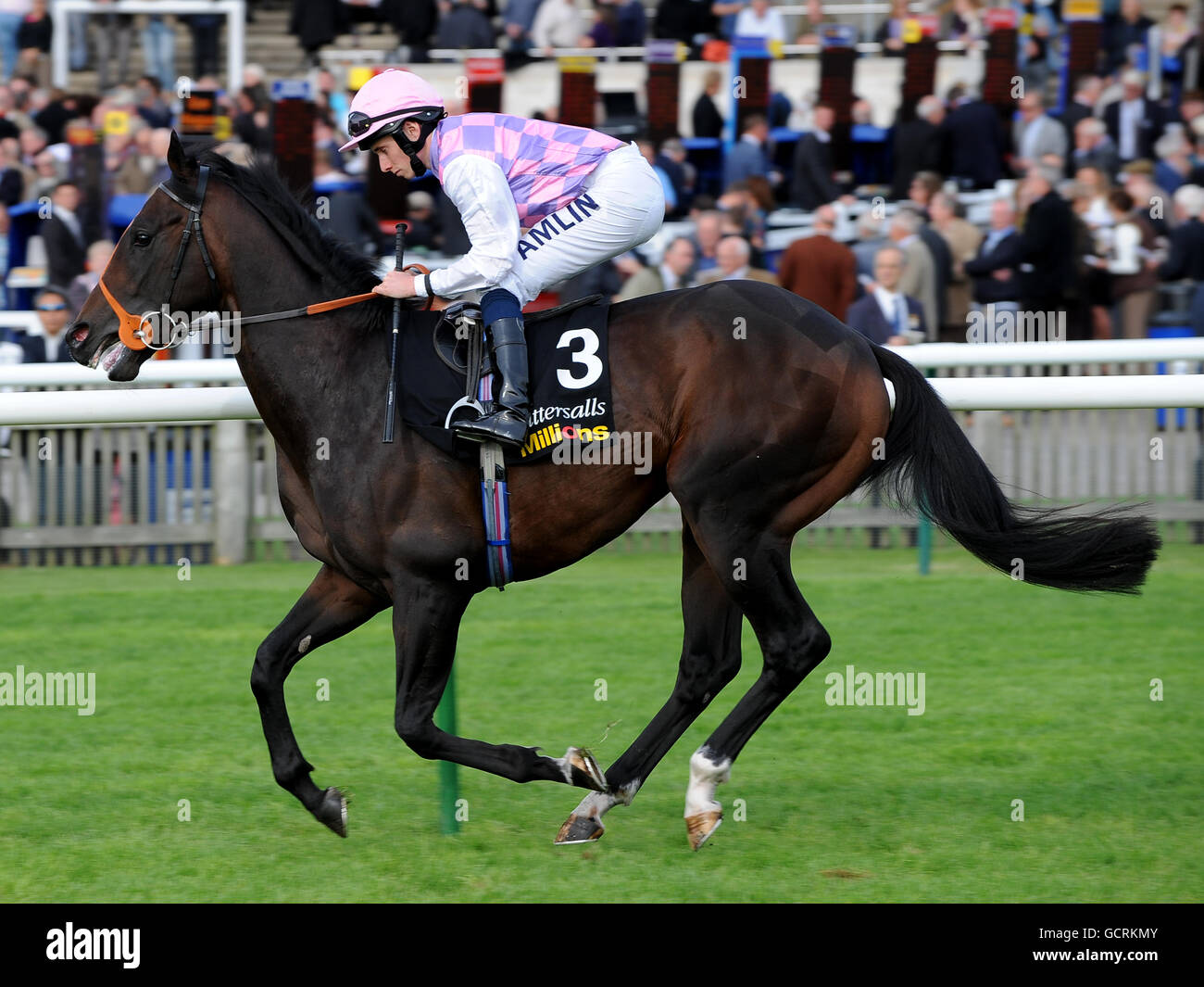 Der Jockey Ryan Moore bei Casual Glimpse wird einschreiben Die Somerville Tattersall setzt auf Stockfoto