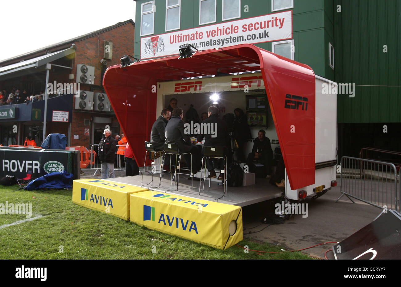 Rugby Union - Aviva Premiership - Leicester Tigers / Bath Rugby - Welford Road. Gesamtansicht des mobilen TV-Studios ESPN Stockfoto