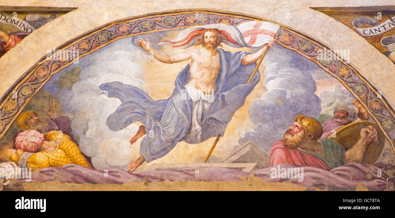 CREMONA, Italien - 24. Mai 2016: Das Fresko der Auferstehung Jesu Chiesa di Santa Rita von Giulio Campi (1547). Stockfoto