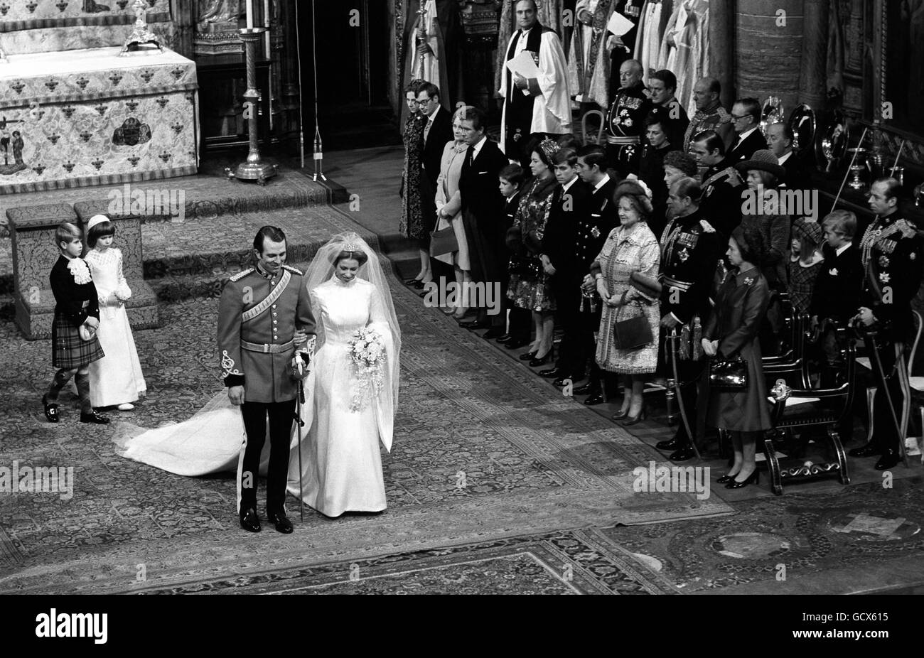 Royalty - Prinzessin Anne und Captain Mark Phillips Hochzeit - London Stockfoto