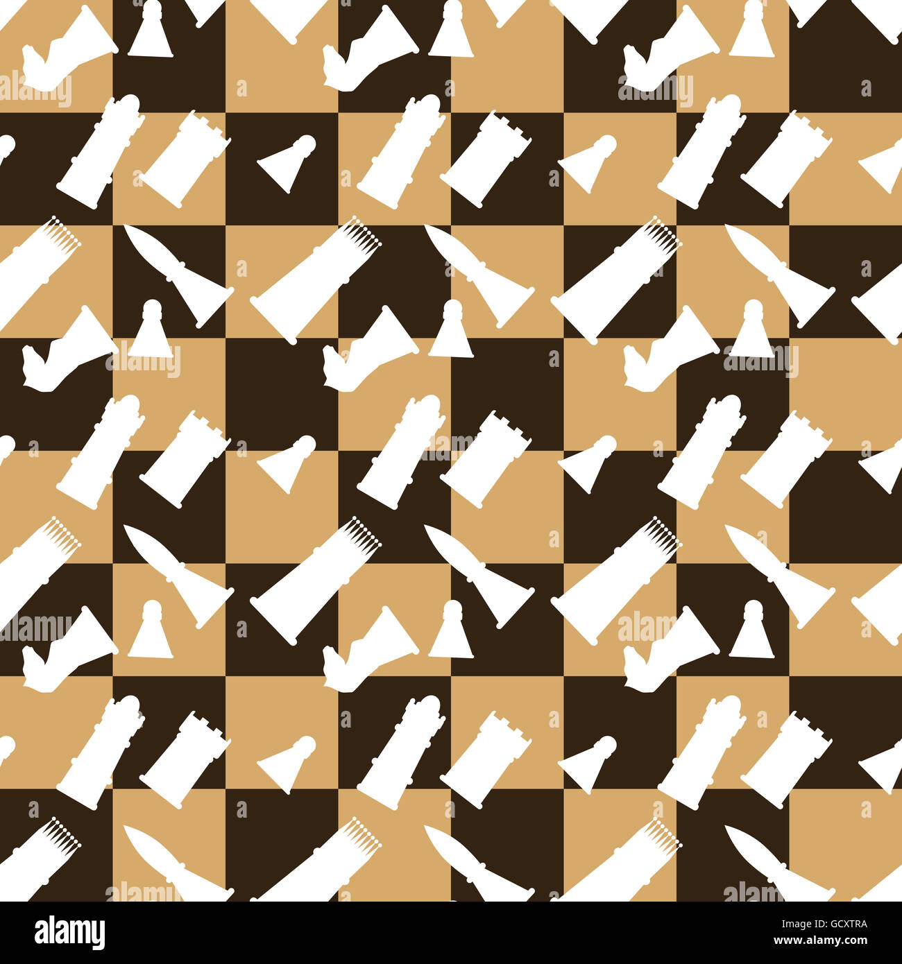Nahtlose Muster Schachbrett und Schach Stücke. Strategie-Spiel und Freizeit, Vektor-illustration Stockfoto
