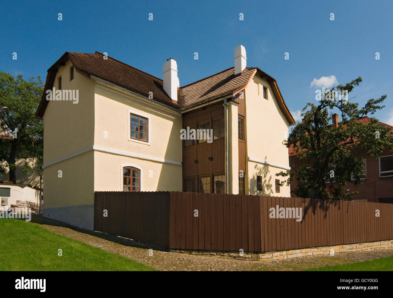 Geburtsort von Dr. Sigmund Freud, Zamecnicka Ulice, Schlossergasse, Pribor, Freiberg, Mährisch-Schlesische Region, Tschechien Stockfoto