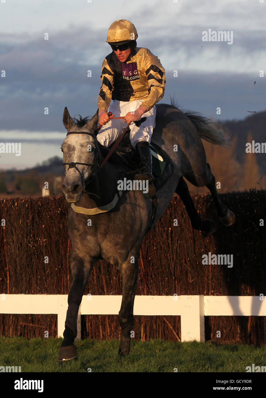 Pferderennen - Cheltenham Rennbahn. Jockey Brian Hughes über die Präsentation von Forever Sprüngen während der Majordomo Hospitality Handicap Chase Stockfoto