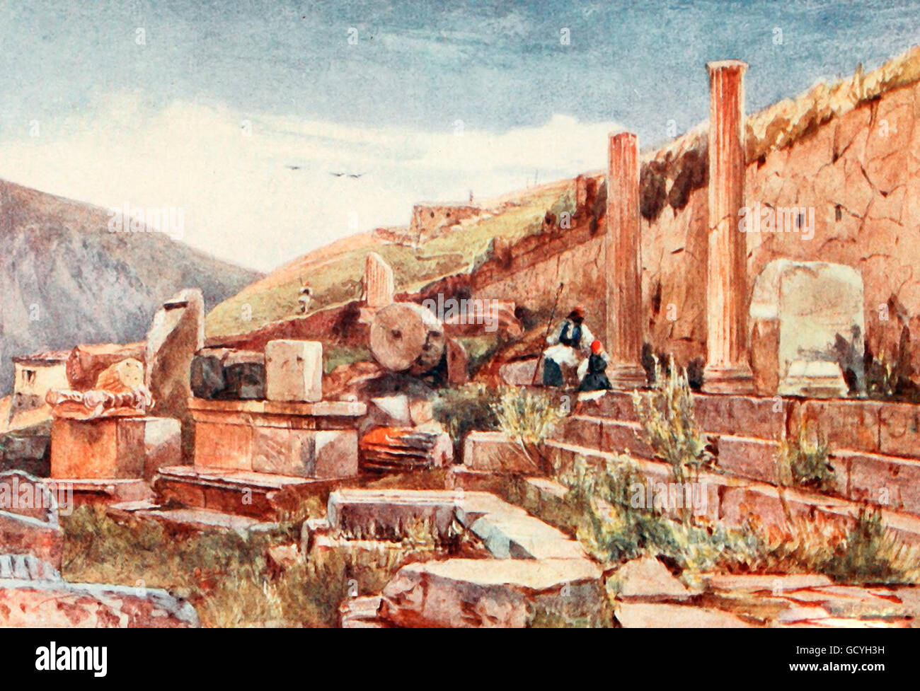 Delphi, die Säulenhalle (Stoa) von den Athenern, Griechenland, ca. 1906 Stockfoto